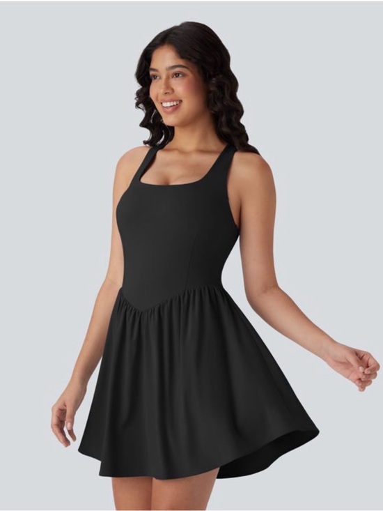 HALARA Dresses & Skirts - Halara Breezeful Black Scoop Neck Corset Skater Dress Small Ballet Tennis Small